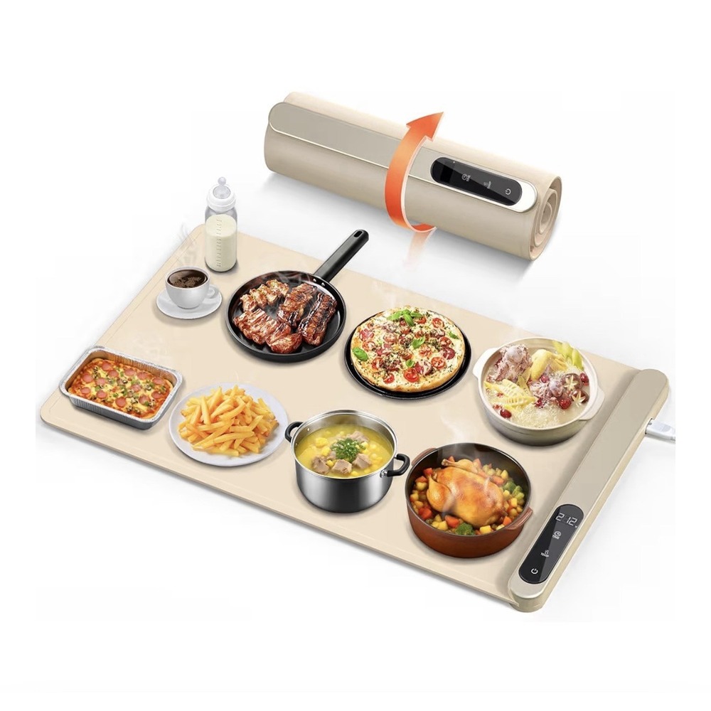 Large Beige Rectangle Warming Tray, Plastic & Metal, Easy to Fill, Glossy Finish